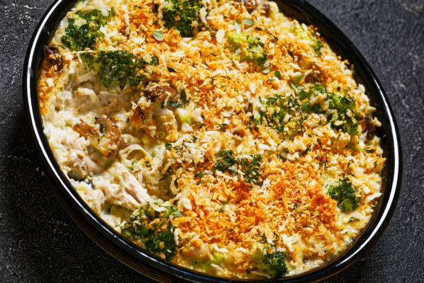 istock tasty Chicken Broccoli mushroom Casserole on dish 1503872792