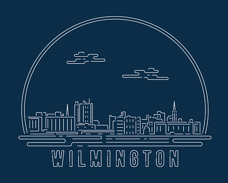 Wilmington, North Carolina - Cityscape with white abstract line corner curve modern style on dark blue background, building skyline city vector illustration design