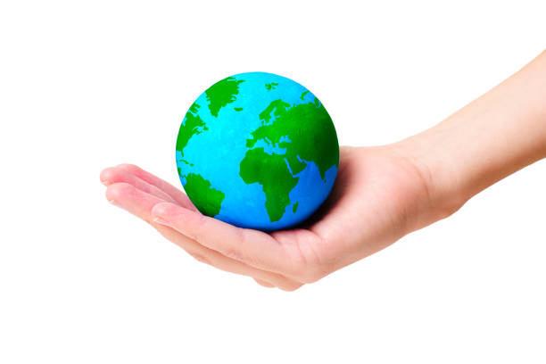 istock Caring Hand Holding Globe with Green Continents on White Background 1503880629