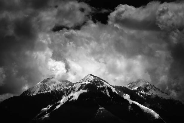 istock Landscape with snow-covered mountains in black and white 1503883985