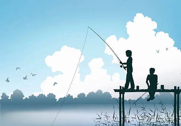 Vector illustration of Fishing scene