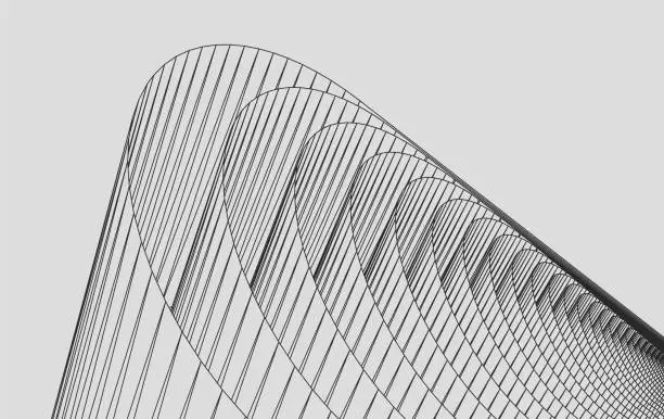 Vector illustration of abstract black and white curve line structure wire model pattern background