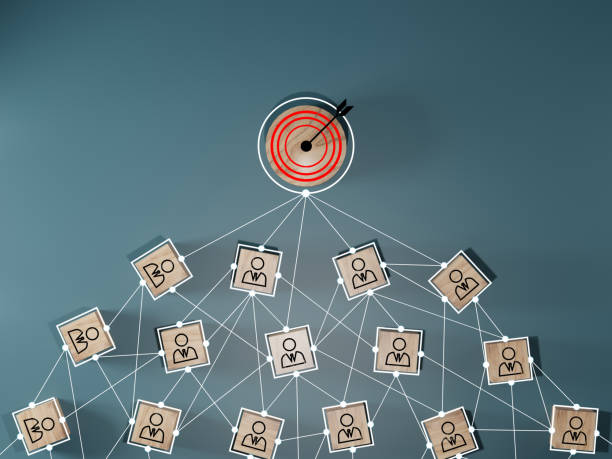 istock Red dartboard and black arrow connection linkage with human icon for customer focus target group and customer relation management concept. 1503899665