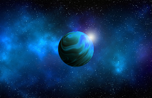 Unknown planet from outer space. Space nebula. Cosmic cluster of stars. Outer space background. 3D Illustration.