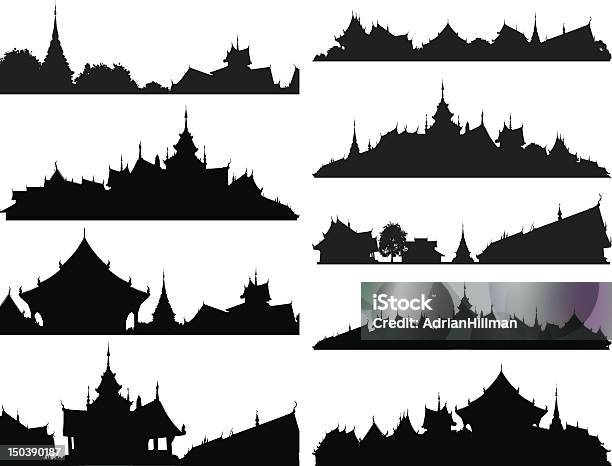 Temple Foregrounds Stock Illustration - Download Image Now - Thailand, Outline, In Silhouette