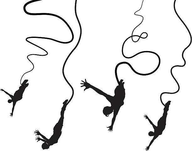 Bungy jumpers Set of editable vector silhouettes of women bungy jumping. Hi-res jpeg file included. bungee jumping stock illustrations