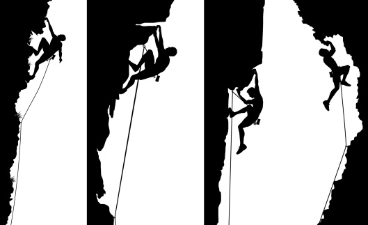 Set of editable vector side panel silhouettes of climbers with all elements as separate objects. Hi-res jpeg file included.