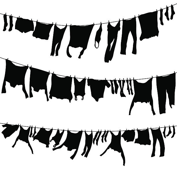 waschen linien - laundry clothing clothesline hanging stock-grafiken, -clipart, -cartoons und -symbole