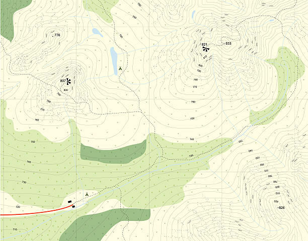 A map in yellow and green showing contours on the land Editable vector illustration of a generic map of mountains. Hi-res jpeg included. relief map stock illustrations