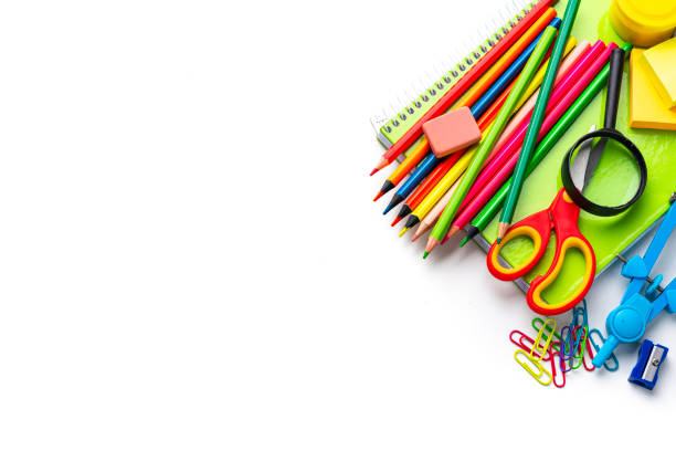 istock Multi colored school supplies isolated on white. opy space 1503911910