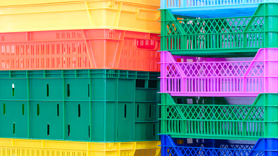 Colorful plastic boxes, logistic concept