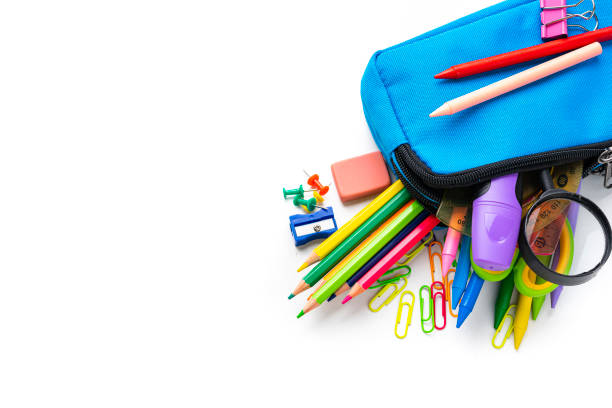 istock Multi colored school supplies isolated on white 1503920537