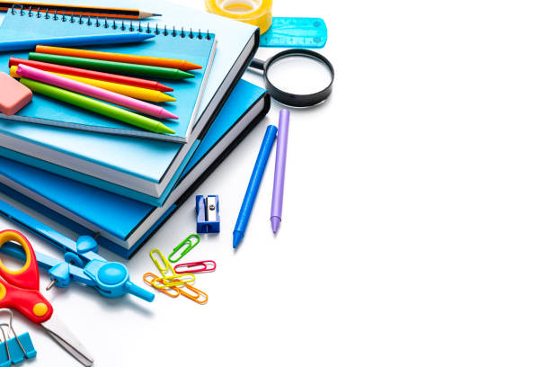 istock Multi colored school supplies isolated on white 1503920550