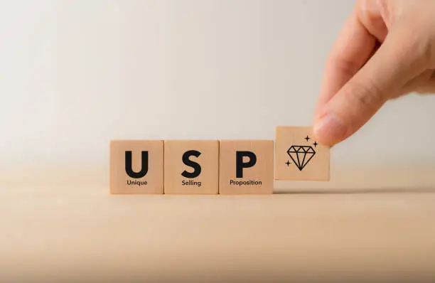 Photo of Unique selling proposition (USP), marketing strategy concept. The competitive advantage of product and service and attract customers. Differentiate from the competition, unique benefits and features.