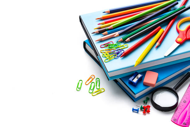 istock Multi colored school supplies isolated on white 1503956422