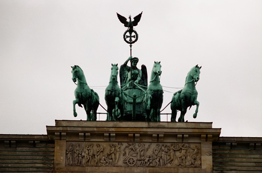 A detail of the Brandenburg Gate statue, in Berlin, Germany.