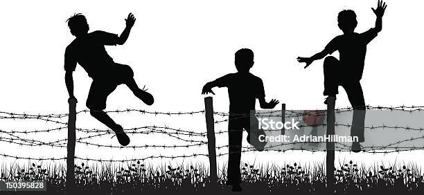 Fence Boys Stock Illustration - Download Image Now - Child, Escaping, In Silhouette