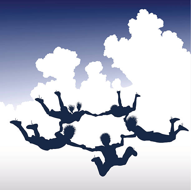 ilustrações de stock, clip art, desenhos animados e ícones de queda livre crianças - parachute parachuting skydiving silhouette