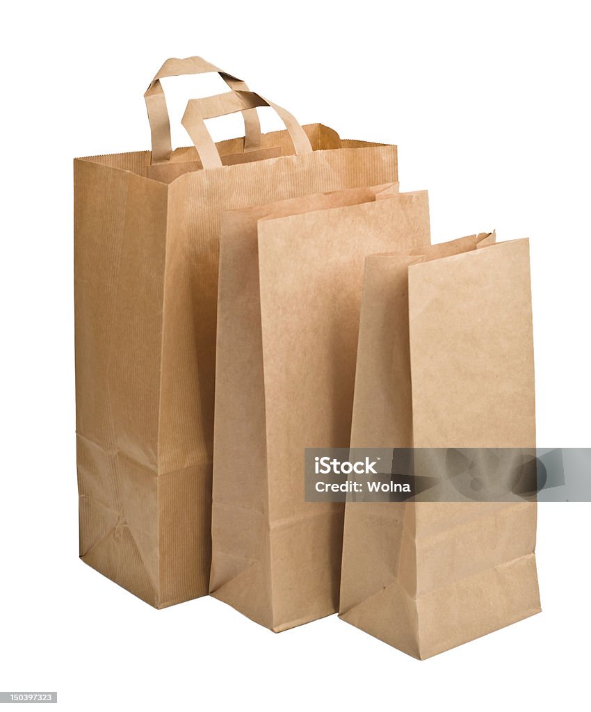 Papel sacolas Isolado no branco - Foto de stock de Atividade comercial royalty-free