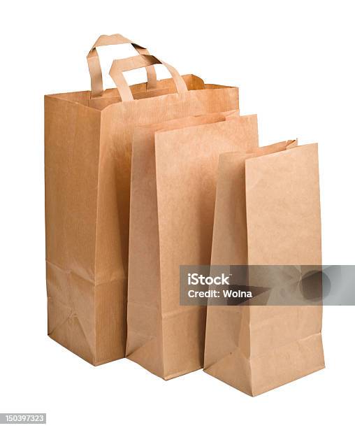 Foto de Papel Sacolas Isolado No Branco e mais fotos de stock de Atividade comercial - Atividade comercial, Bolsa - Objeto manufaturado, Branco