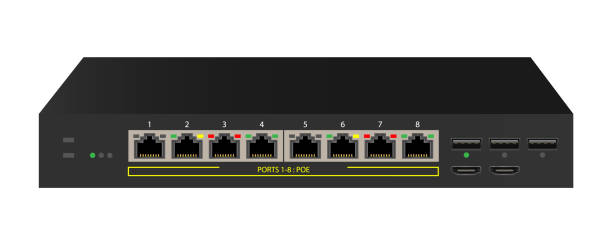 istock Network Switch. The ethernet switch with 8 ports, POE Port, Gigabit Port. Vector illustration. 1503978795