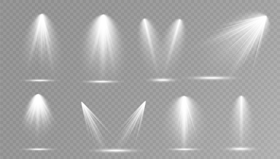 Spotlight. Vector set of light. Studio lighting. Stage spotlight.Background