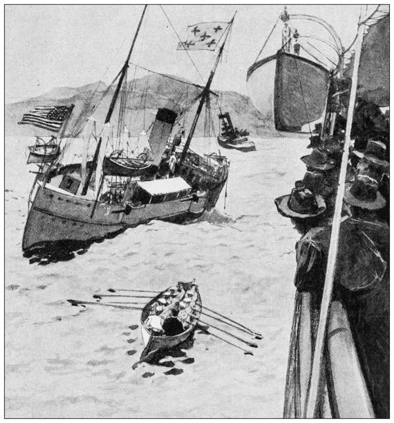 istock Antique image from British magazine: Spanish American War, Santiago de Cuba, On the 