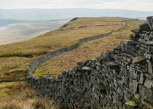 A stark landscape with a drystone wall.