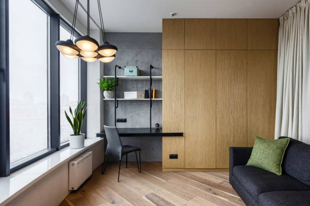 chambre avec style loft et décor contemporain - chaise longue wood laminate flooring loft apartment sofa photos et images de collection