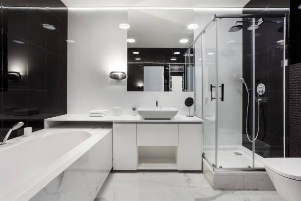 istock luxury bathroom in black and white style at apartment 1503994200