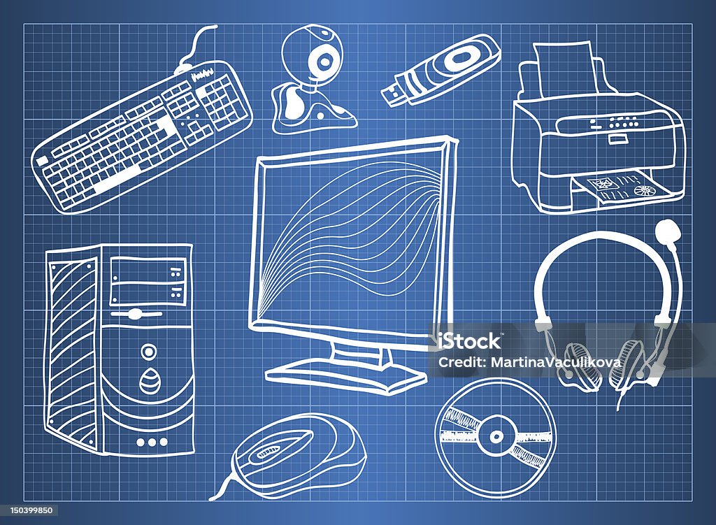 청사진 컴퓨터 하드웨어-주변 기기 - 로열티 프리 장비 벡터 아트