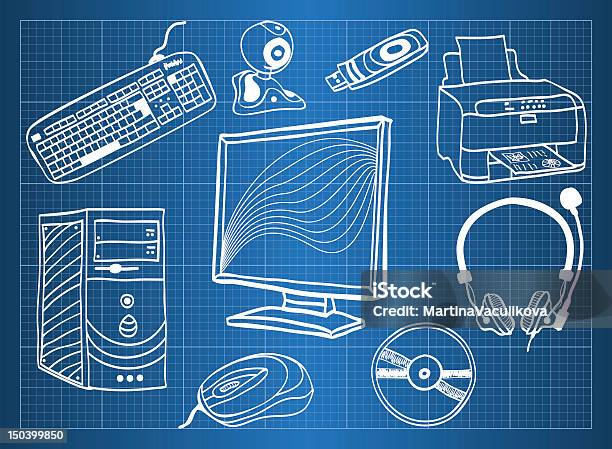 청사진 컴퓨터 하드웨어주변 기기 장비에 대한 스톡 벡터 아트 및 기타 이미지 - 장비, CPU, 건설 프레임