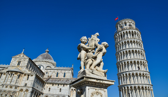 Medieval Leaning Tower of Pisa (Torre di Pisa). The Tower began in 1173 and continued for about 200 years due to the onset of a series of wars.