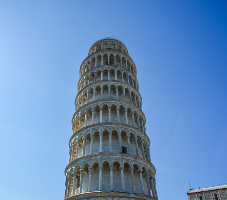 Medieval Leaning Tower of Pisa (Torre di Pisa). The Tower began in 1173 and continued for about 200 years due to the onset of a series of wars.