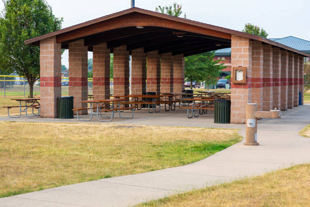 istock the picnic tables in a pavilion are ready for the days visitor 1504008028