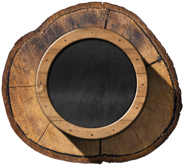 istock Blank Blackboard on a Cross Section of a Tree Trunk Isolated on White 1504014807