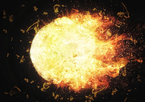 3d illustration of burning fireball exploding in energy concept