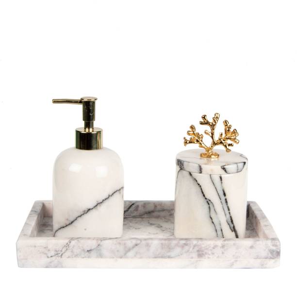 istock Modern bathroom set with a combination of marble textures isolated on a white background 1504024996