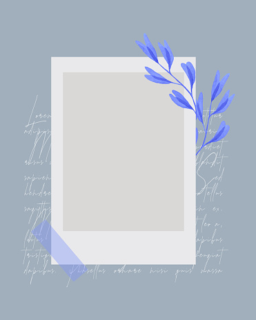 Photo Frame vintage collage with watercolor branch and text Lorem ipsum.