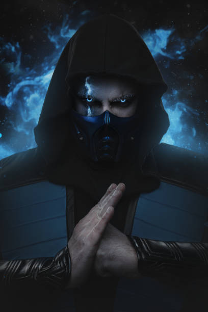 istock Ice ninja with fist and palm against grey background 1504034492