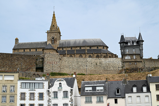 Granville, France, june 27, 2023 : The Notre-Dame church overlooking the town of Granville