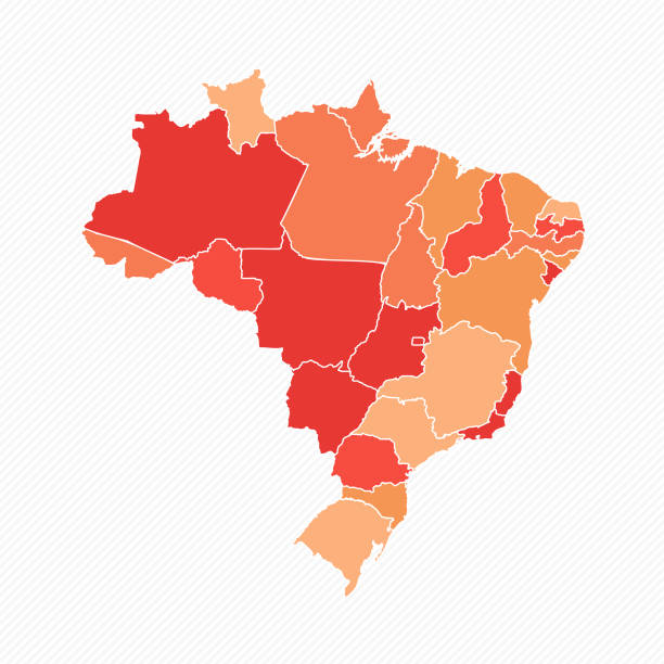 ilustraciones, imágenes clip art, dibujos animados e iconos de stock de colorida ilustración del mapa dividido de brasil - brasilero