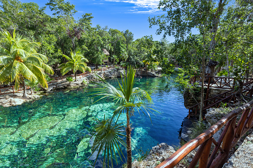 Mexico tourism destination, caves and pools of Cenote Casa Tortuga near Tulum and Playa Del Carmen.