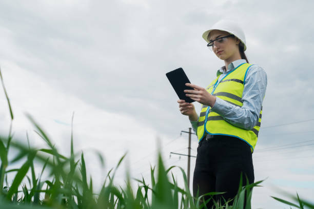 istock electrical engineer woman high voltage power industry, electrician worker working, energy concept, high voltage electrical tower, power line, working tablet 1504041579