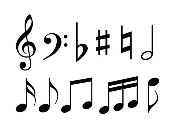 ilustraciones, imágenes clip art, dibujos animados e iconos de stock de la música nota símbolos - sheet music music musical note pattern