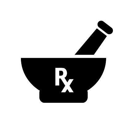 Drug preparation icon, mortar and pestle pictogram on white background