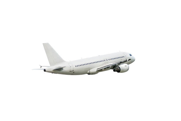 istock Passenger jetliner flying isolated on white background 1504055971