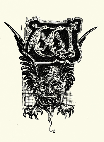Vintage illustration of Gargoyle demon style Monster, horror, mythology, fantasy