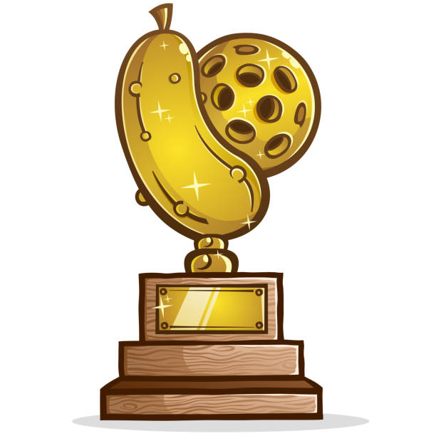 Golden pickleball trophy for a first place victory on the court vector art illustration