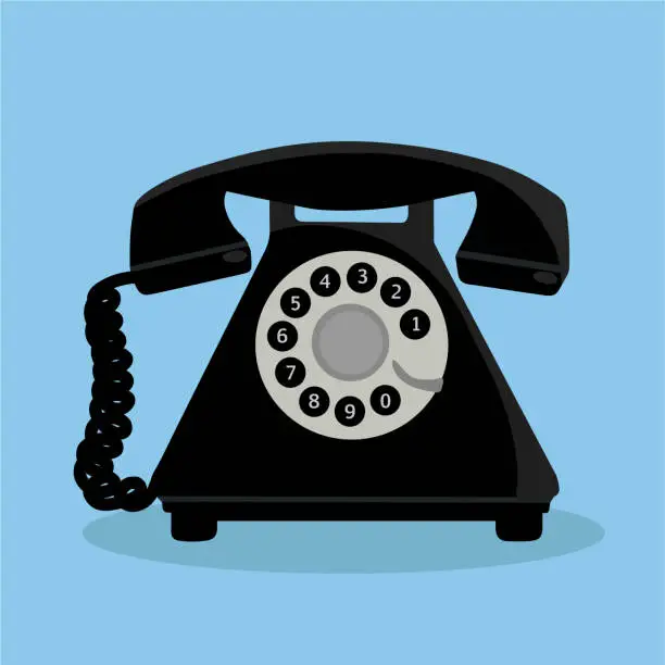 Vector illustration of Old Black Rotary Telephone, vector illustration